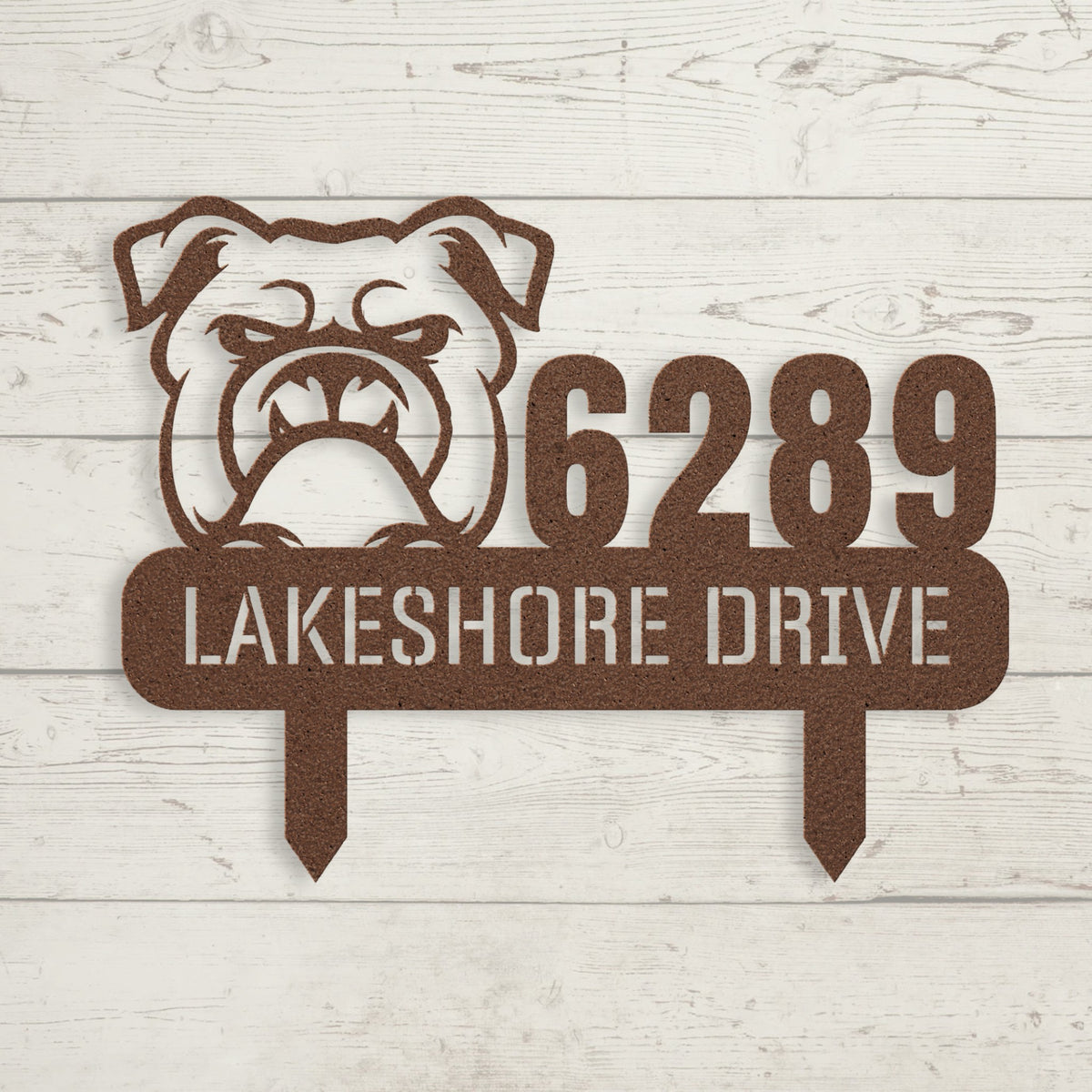 Fierce Bulldog Family Address Metal Lawn Sign