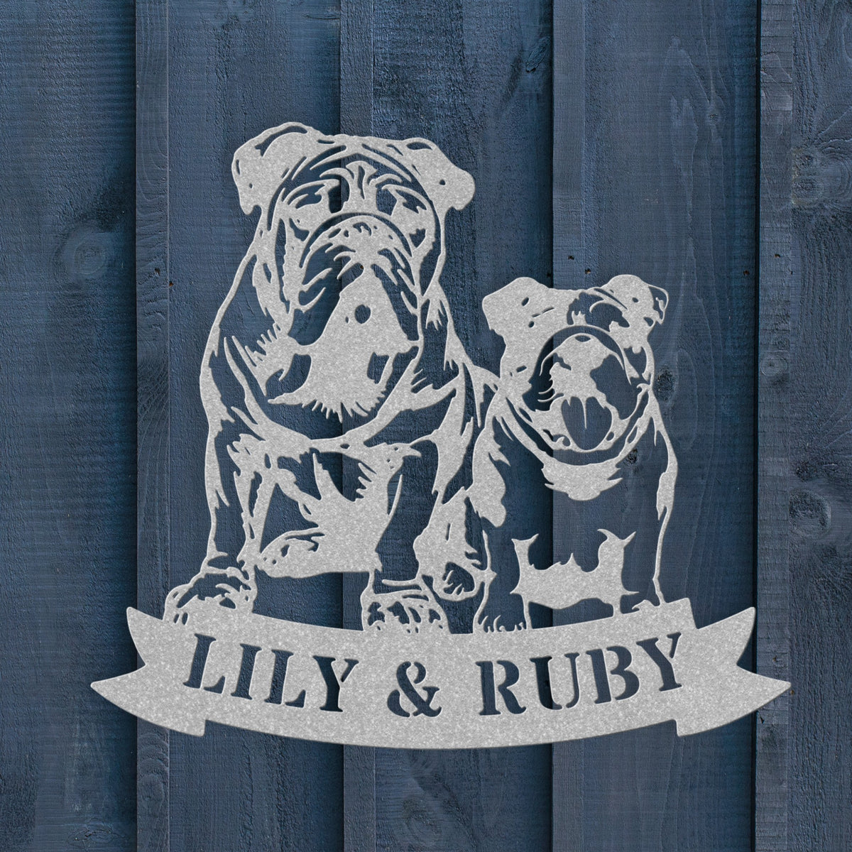 Sibling Paws: English Bulldog Duo Metal Wall Art