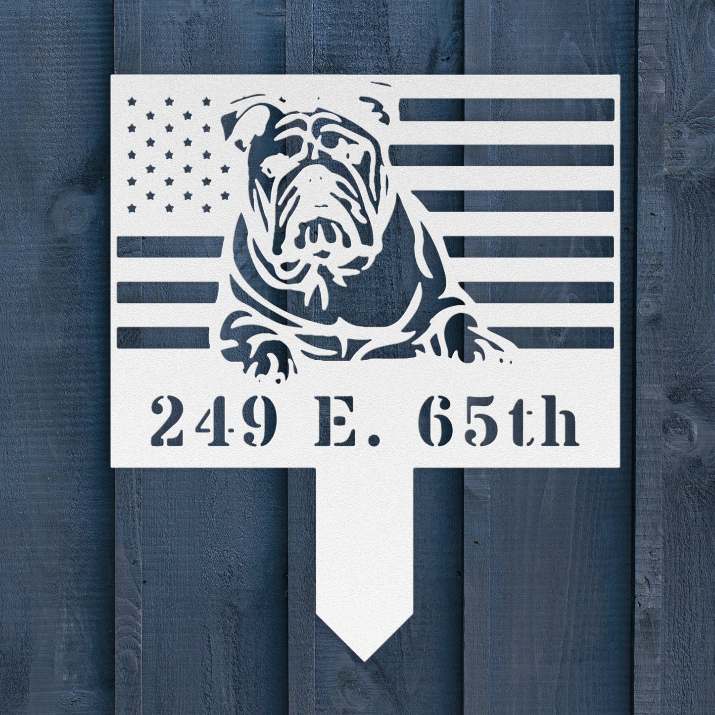 Patriotic English Bulldog Yard Sign – Custom American Flag Metal Lawn Art