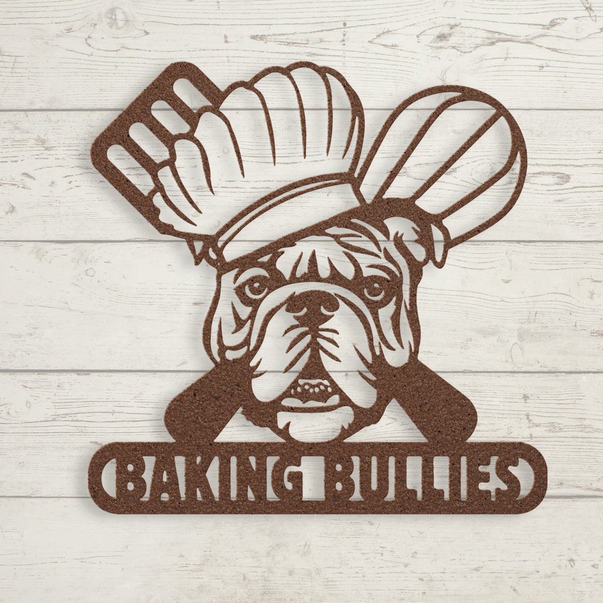 Baking Bulldog: Metal Kitchen Wall Sign - BullyBellyMetal Sign