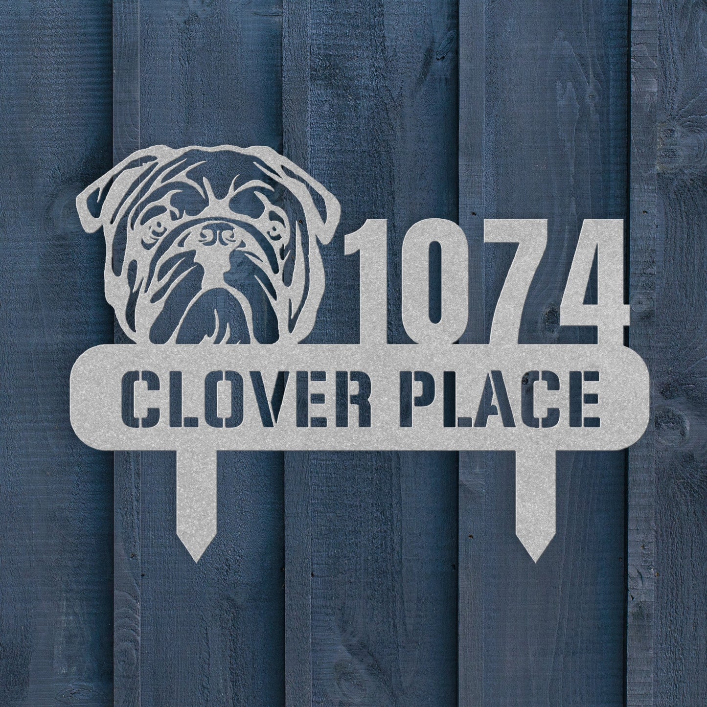 Bulldog Family Address Metal Lawn Sign