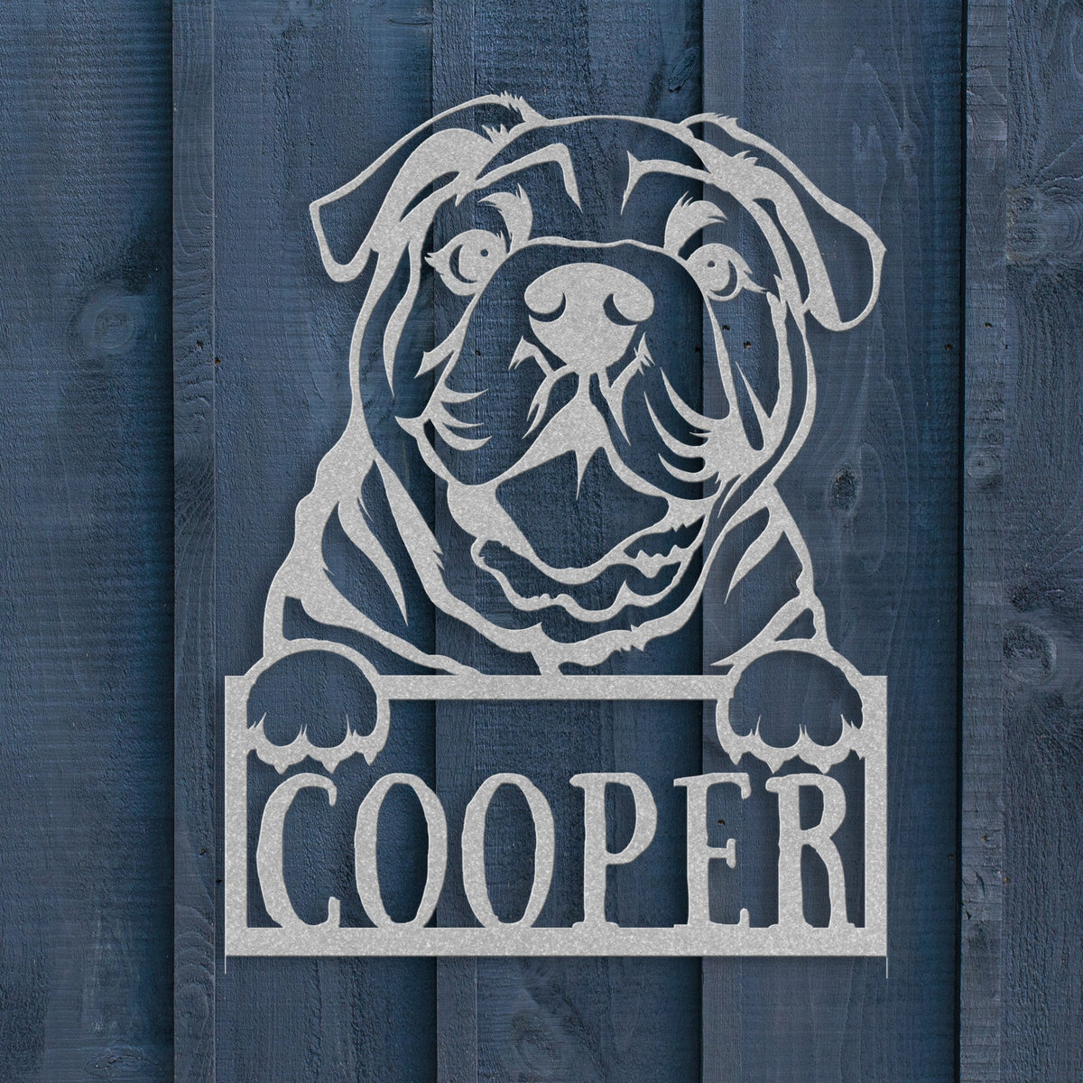 Cute Bulldog Metal Name Sign - BullyBellyMetal Sign