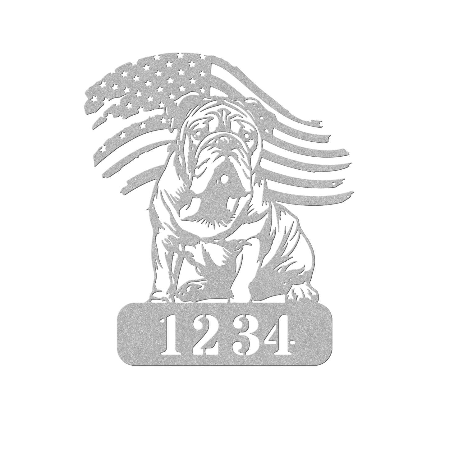 English Bulldog Metal Address Sign – Patriotic American Flag Home Décor - BullyBellyMetal Sign