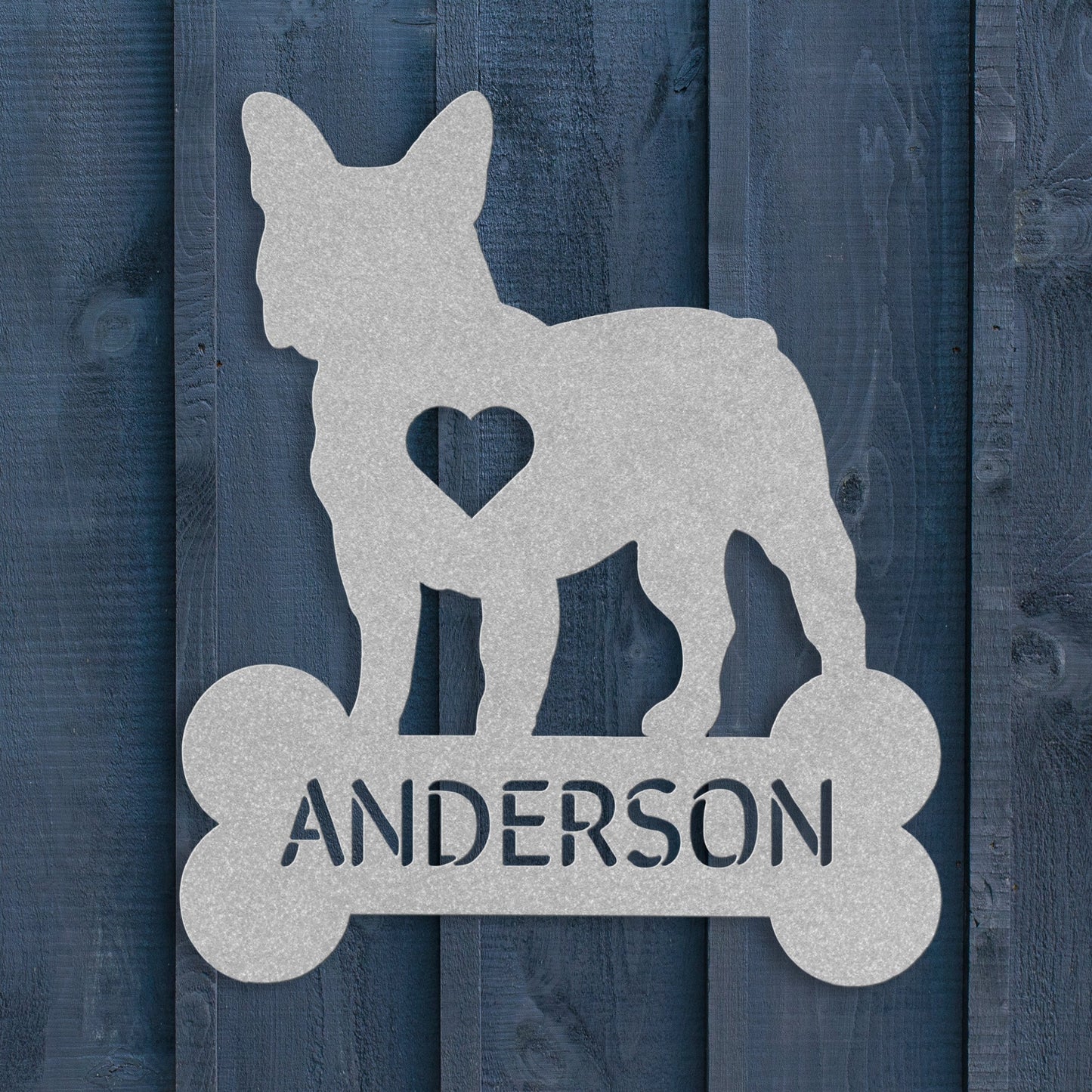 Frenchie Heart Family Name Metal Sign