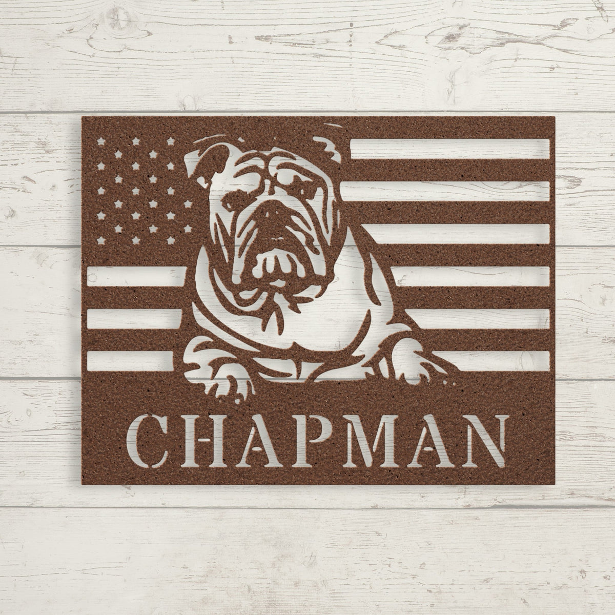 Patriotic English Bulldog Metal Wall Art – Custom American Flag Sign - BullyBellyMetal Sign