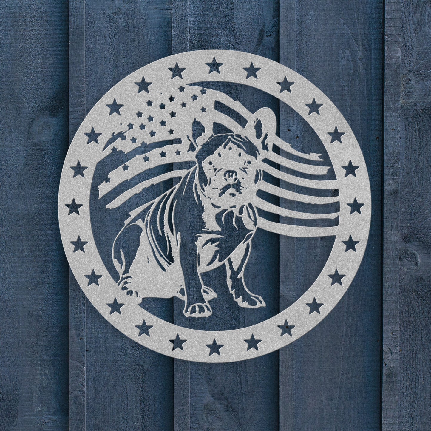 Patriotic French Bulldog with Stars - BullyBellyMetal Sign