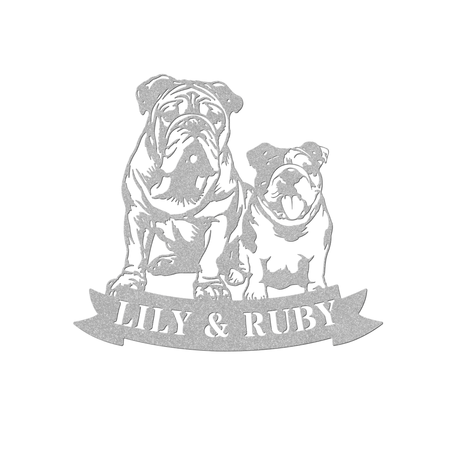 Sibling Paws: English Bulldog Duo Metal Wall Art - BullyBellyMetal Sign