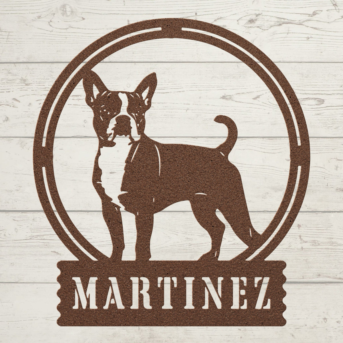 Terrier Charm: Personalized Boston Terrier Sign Metal Wall Sign - BullyBellyMetal Sign