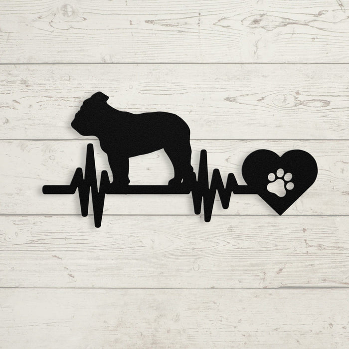 English Bulldog Heartbeat Metal Sign - BullyBellyWall Art