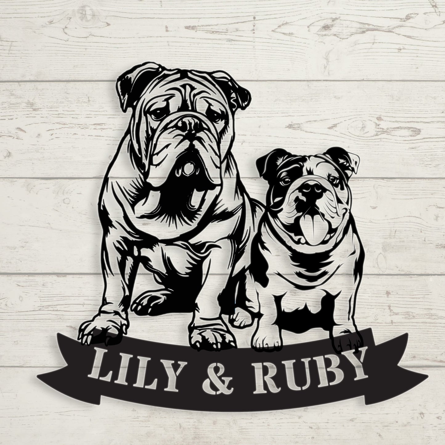 Sibling Paws: English Bulldog Duo Metal Wall Art