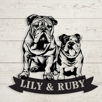 Sibling Paws: English Bulldog Duo Metal Wall Art