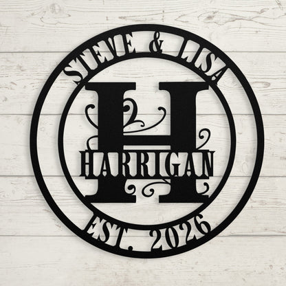 Split Letter Monogram Wedding Sign – Personalized Metal Wall Art
