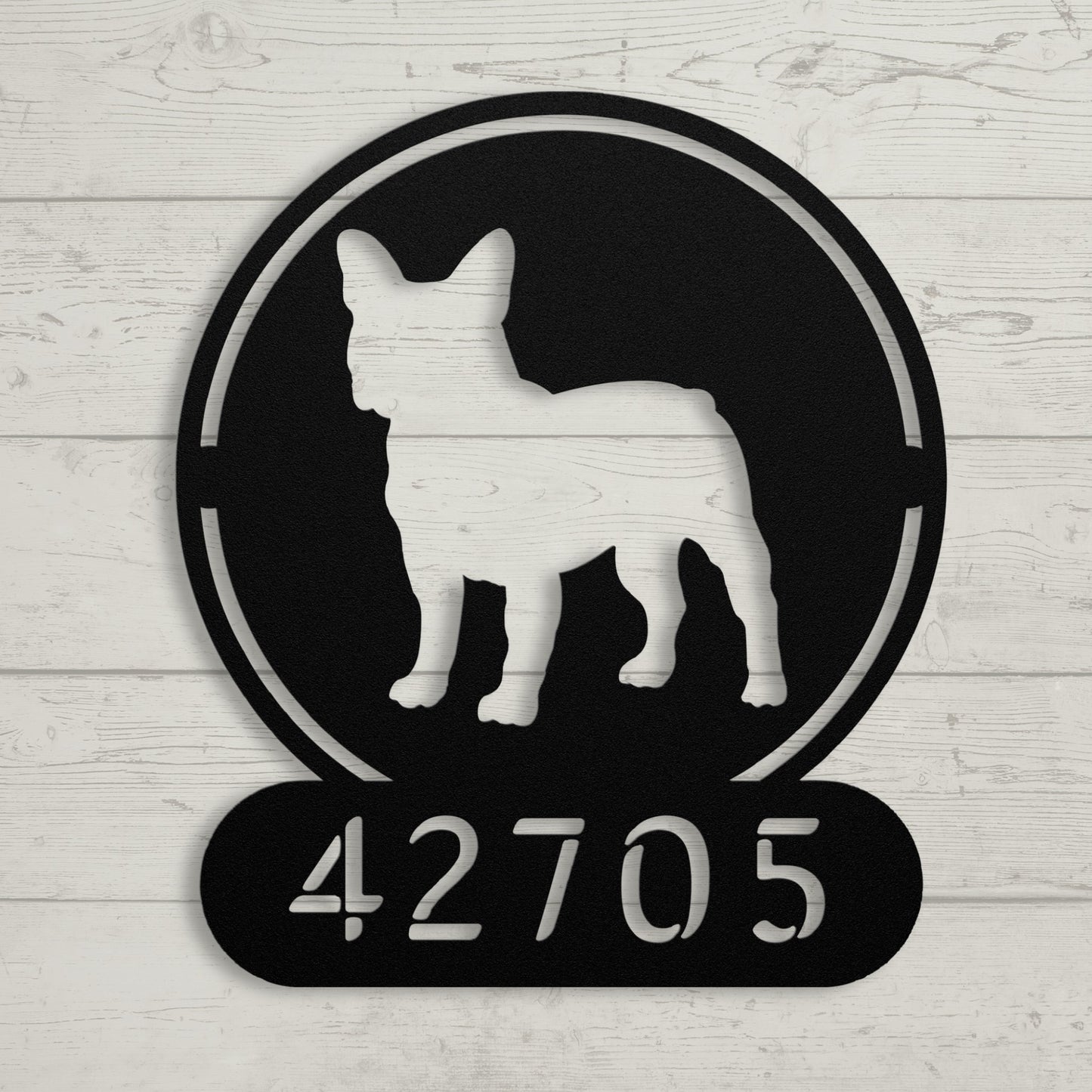 French Bulldog Homestead Metal House Number Sign