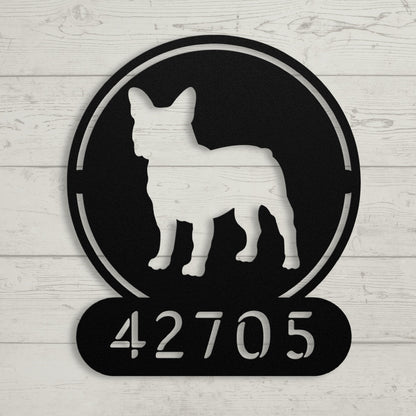 French Bulldog Homestead Metal House Number Sign