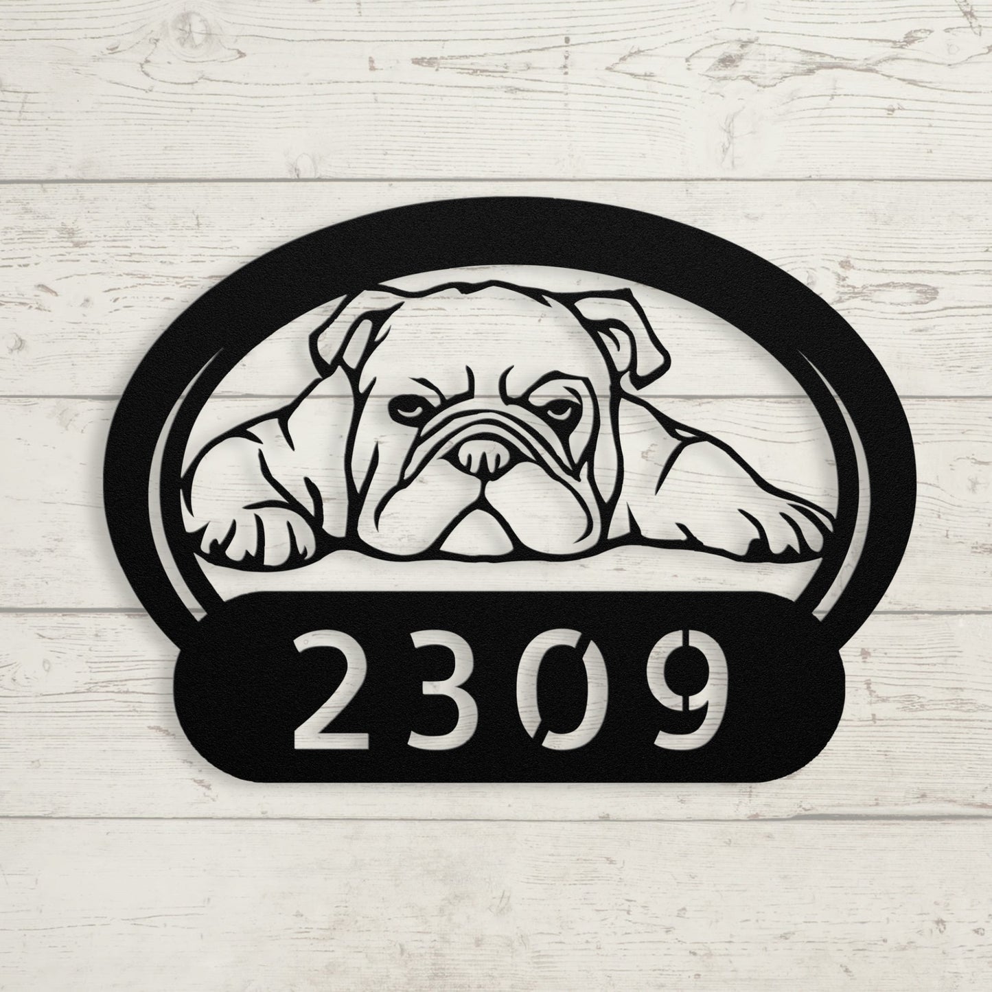 Lazy Bulldog Metal House Number Sign