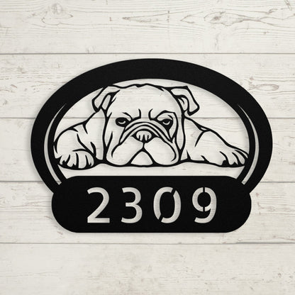 Lazy Bulldog Metal House Number Sign