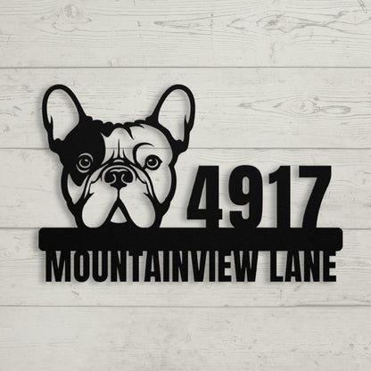 Metal Address Sign for French Bulldog Home