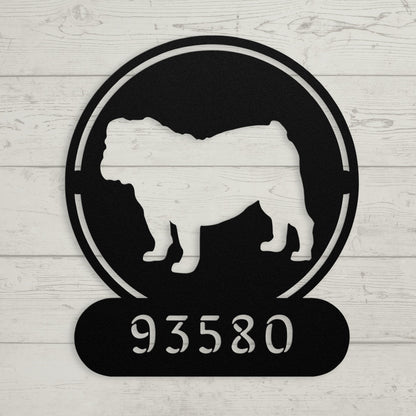 Full-Bodied Bulldog Metal House Number Sign