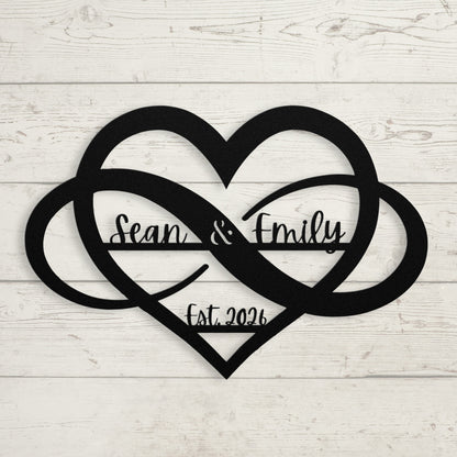 Infinity Heart Couples' Custom Metal Name Sign