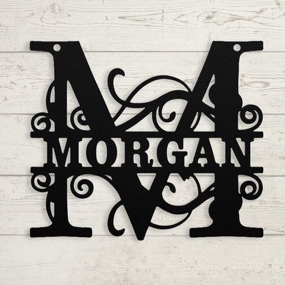 Ornate Split Letter Monogram Metal Sign