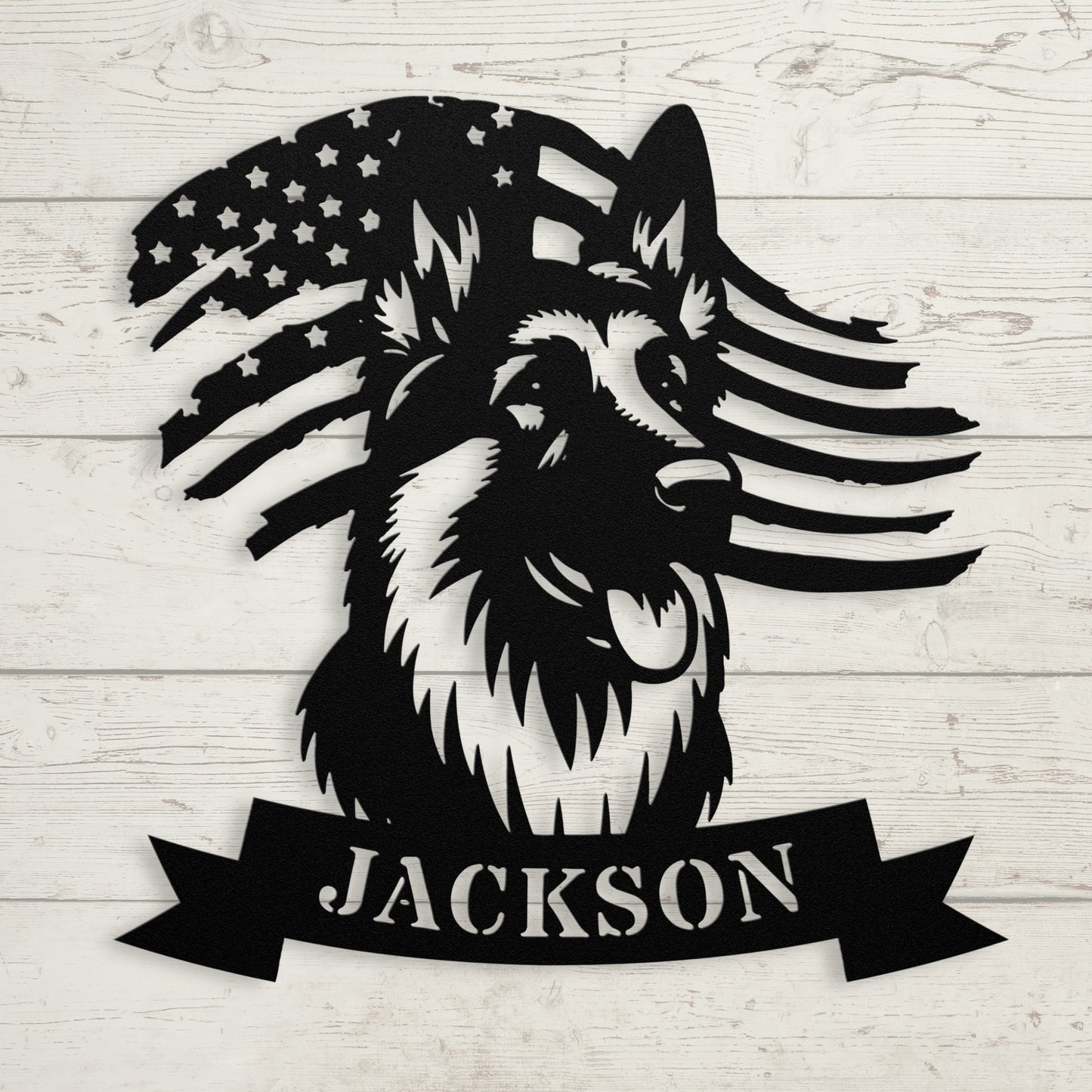 German Shepherd American Flag Metal Sign – Personalized Wall Art