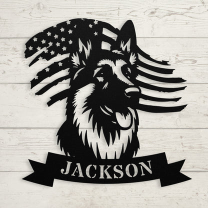 German Shepherd American Flag Metal Sign – Personalized Wall Art