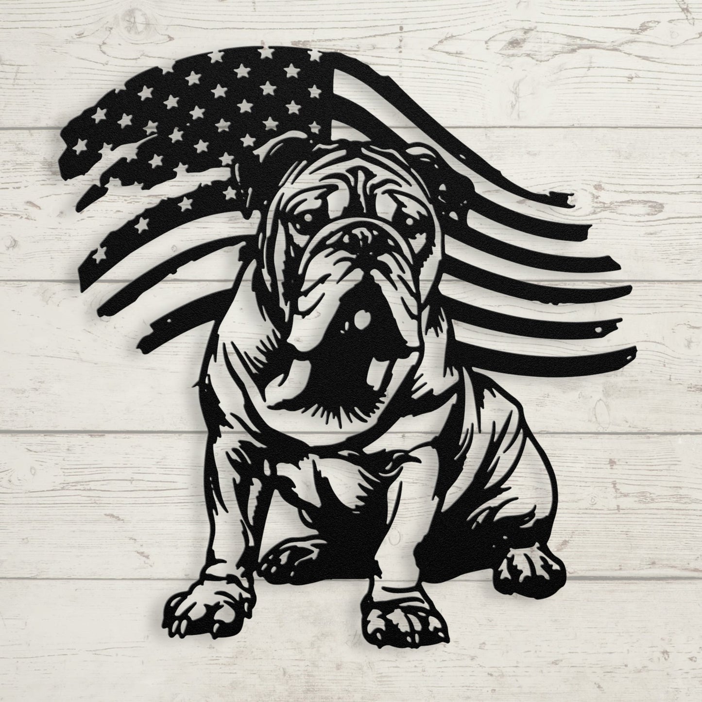 The Patriot English Bulldog Metal Sign – American Flag Bulldog Wall Art