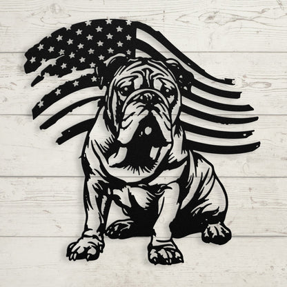 The Patriot English Bulldog Metal Sign – American Flag Bulldog Wall Art