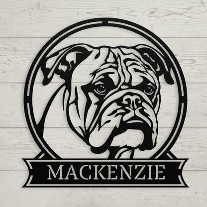 Personalized Majestic Bulldog Metal Name Sign