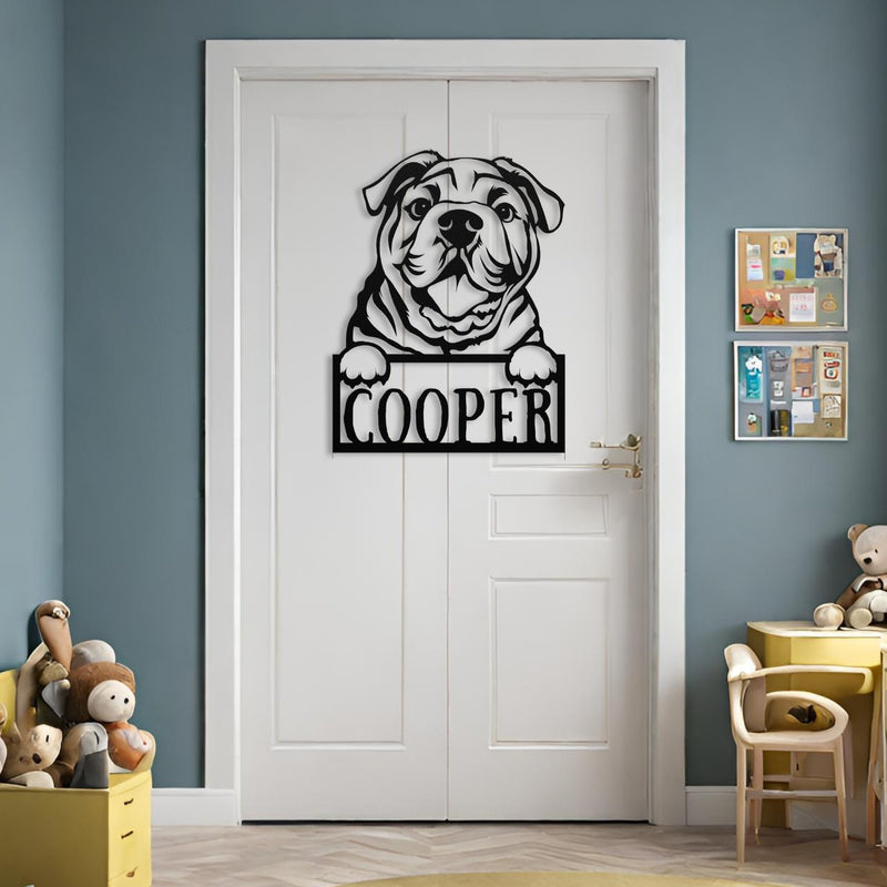 Cute Bulldog Metal Name Sign