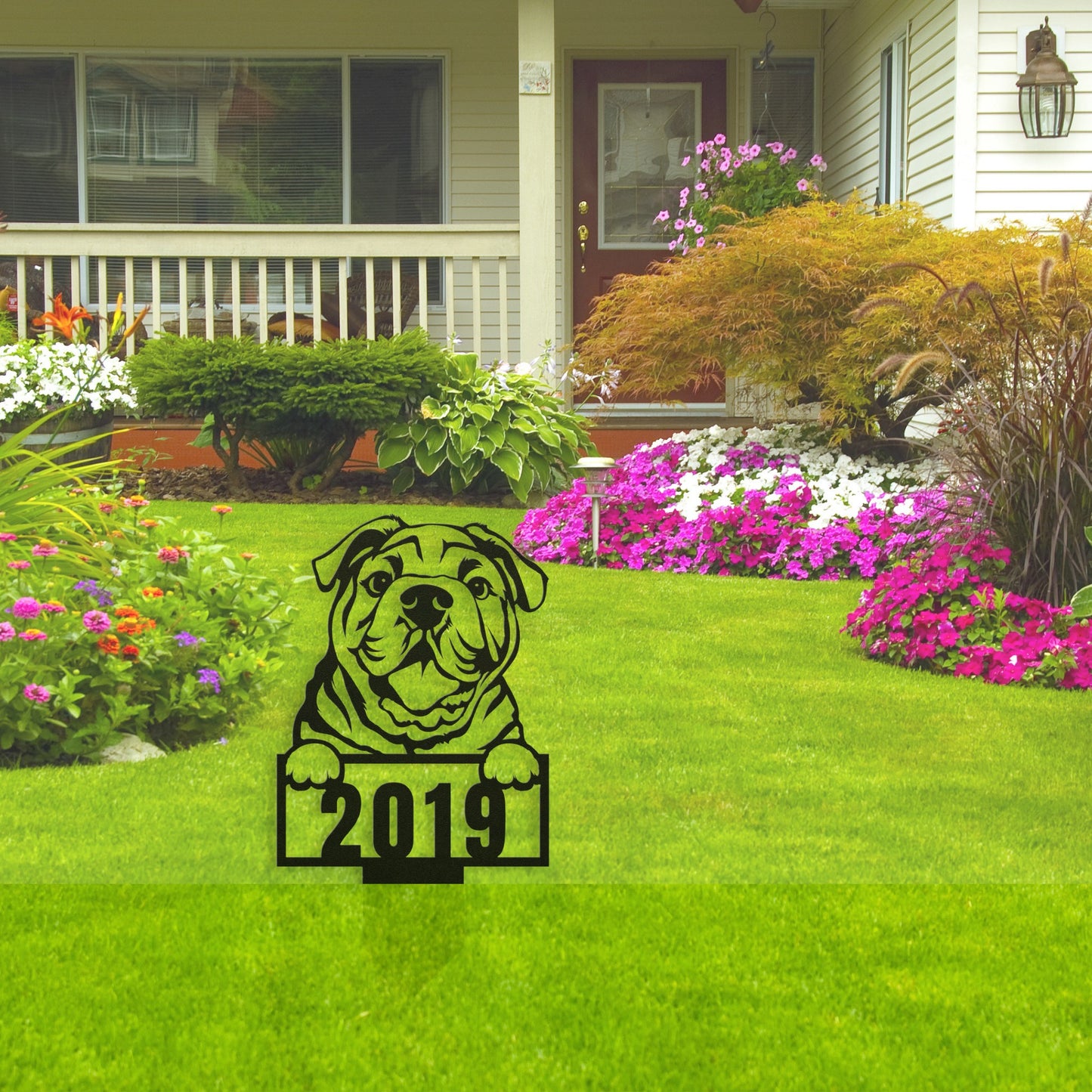 Cute English Bulldog Metal Lawn Sign