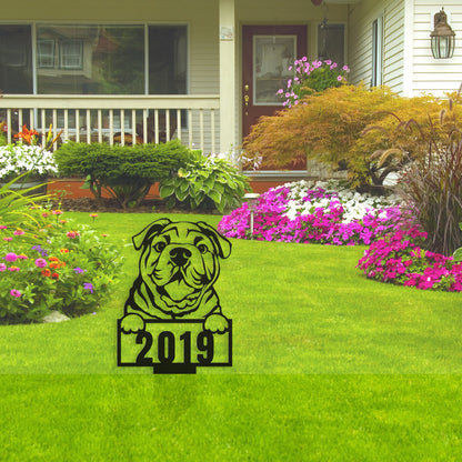 Cute English Bulldog Metal Lawn Sign