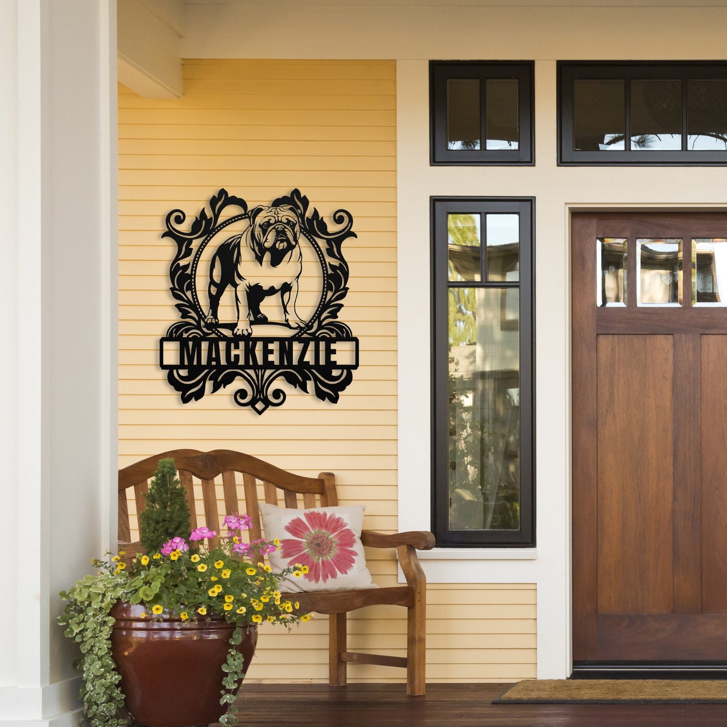 Bulldog Family Crest Metal Porch Sign