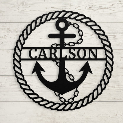 Anchor Metal Sign – Custom Nautical Family Name Wall Art