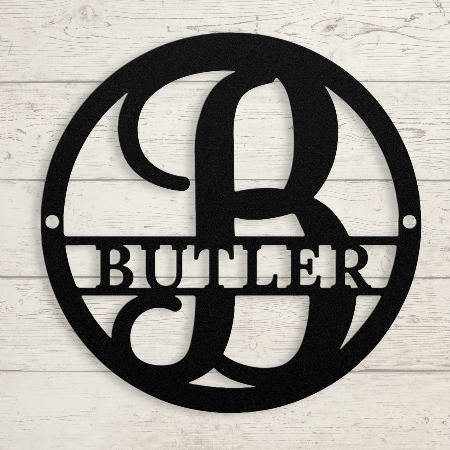 Split Letter Circle Monogram Metal Sign