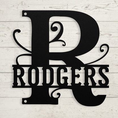 Elegant Split Letter Monogram Metal Sign
