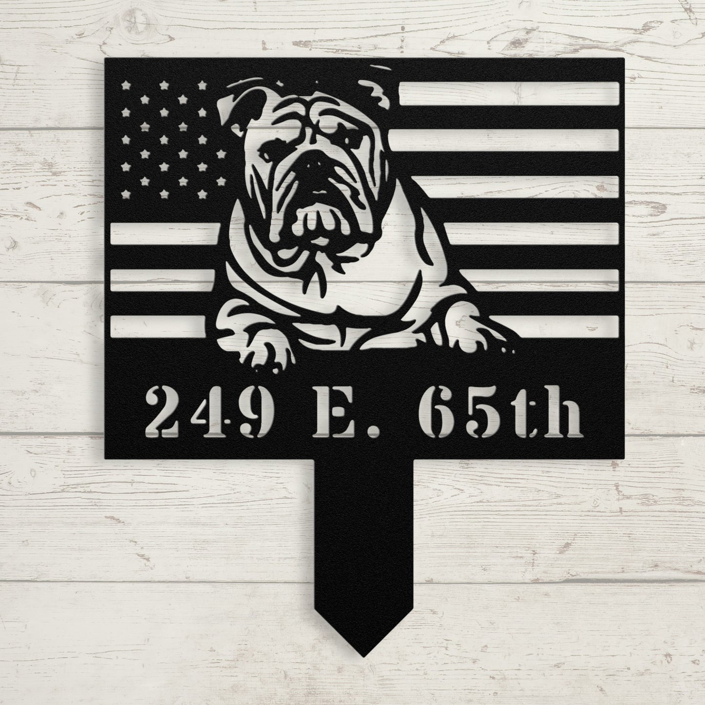 Patriotic English Bulldog Yard Sign – Custom American Flag Metal Lawn Art