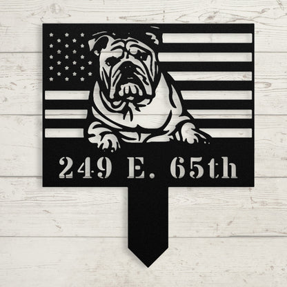 Patriotic English Bulldog Yard Sign – Custom American Flag Metal Lawn Art