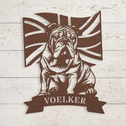 English Bulldog Union Jack Personalized Metal Sign