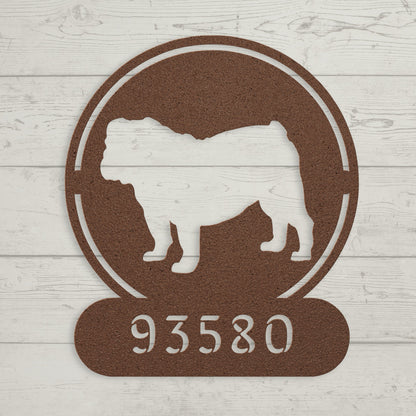 Full-Bodied Bulldog Metal House Number Sign