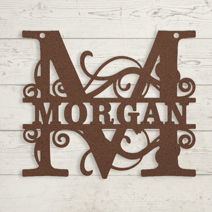 Ornate Split Letter Monogram Metal Sign