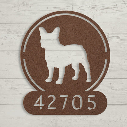 French Bulldog Homestead Metal House Number Sign