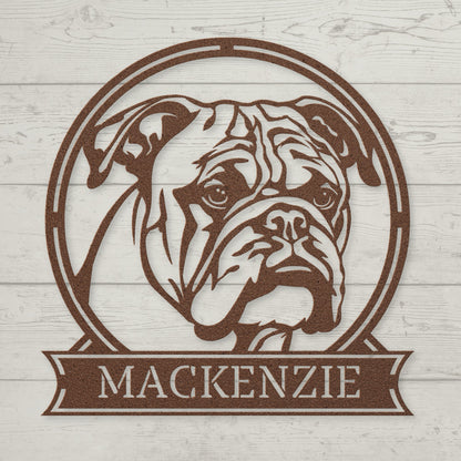 Personalized Majestic Bulldog Metal Name Sign