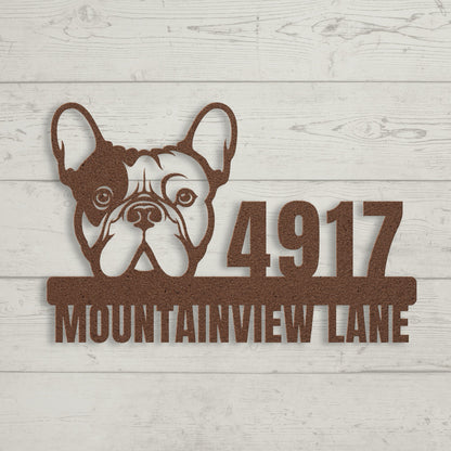 Metal Address Sign for French Bulldog Home