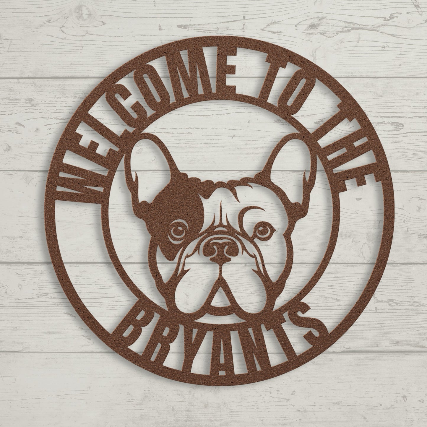 French Bulldog Family Metal Welcome Sign