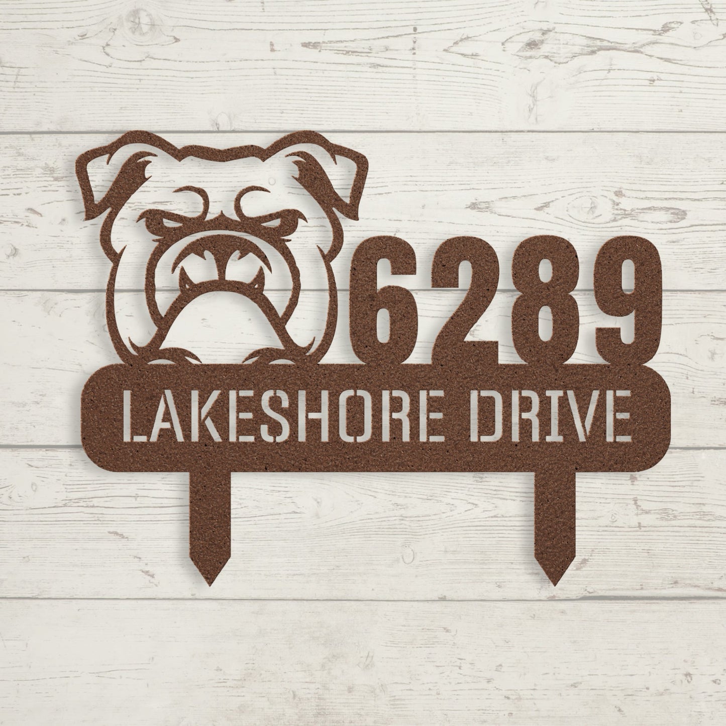 Fierce Bulldog Family Address Metal Lawn Sign