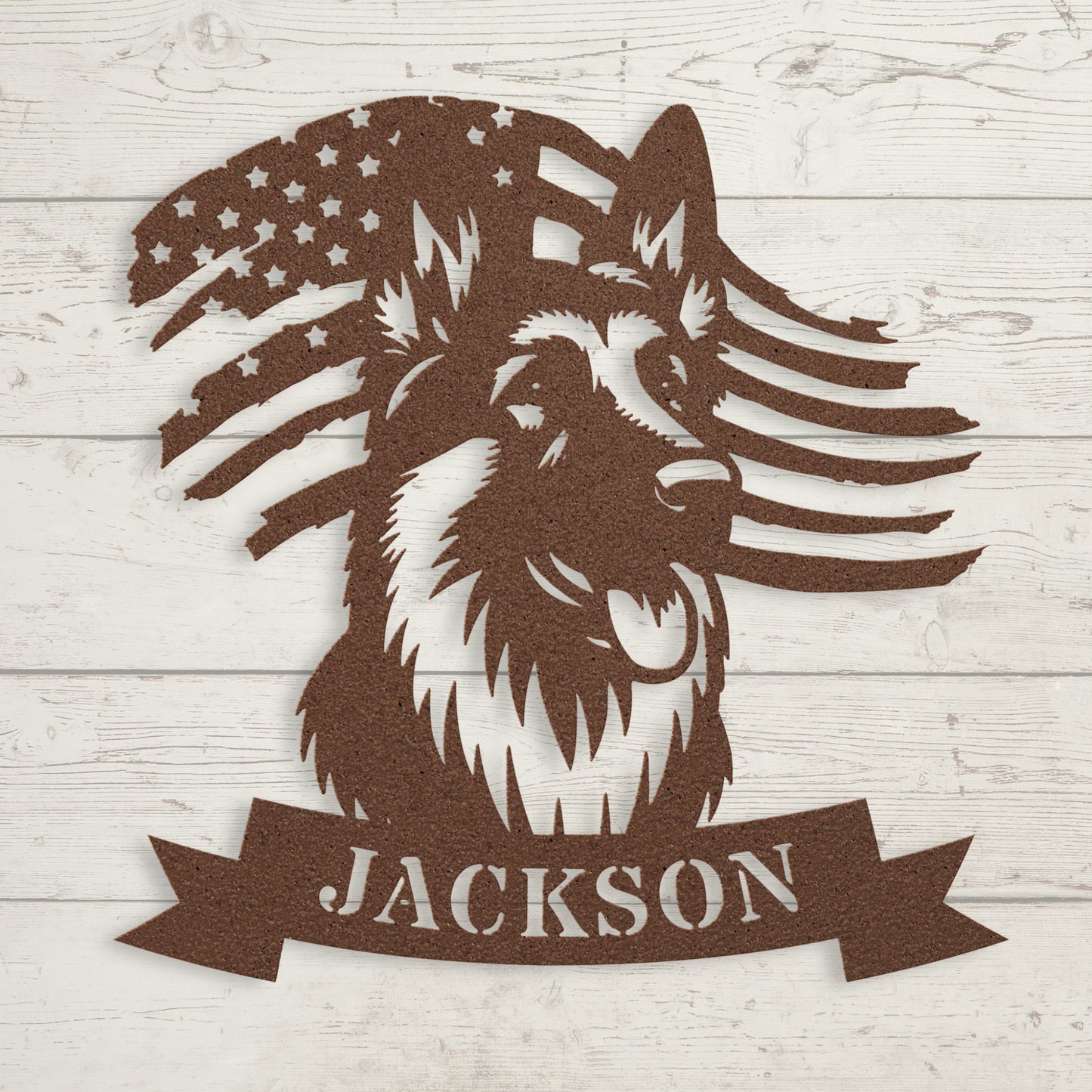 German Shepherd American Flag Metal Sign – Personalized Wall Art