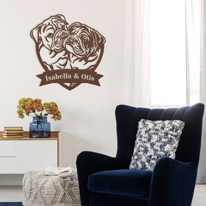 Kissing Bulldogs Metal Wall Art
