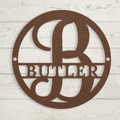 Split Letter Circle Monogram Metal Sign
