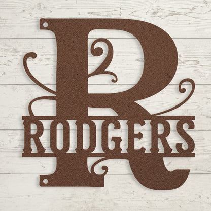 Elegant Split Letter Monogram Metal Sign